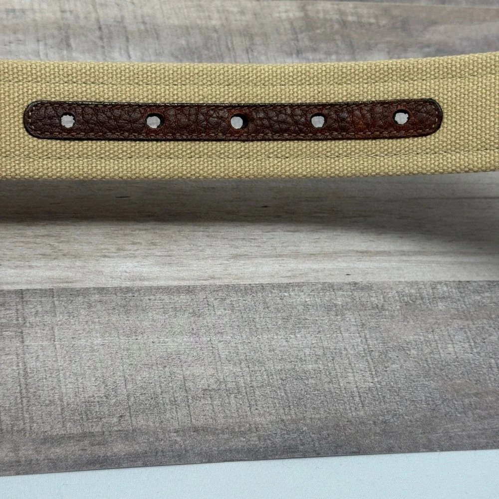 Belt Mens 36 Tan Brown Leather Inlay Canvas Silver Buckle Nautica Preppy Sailing
